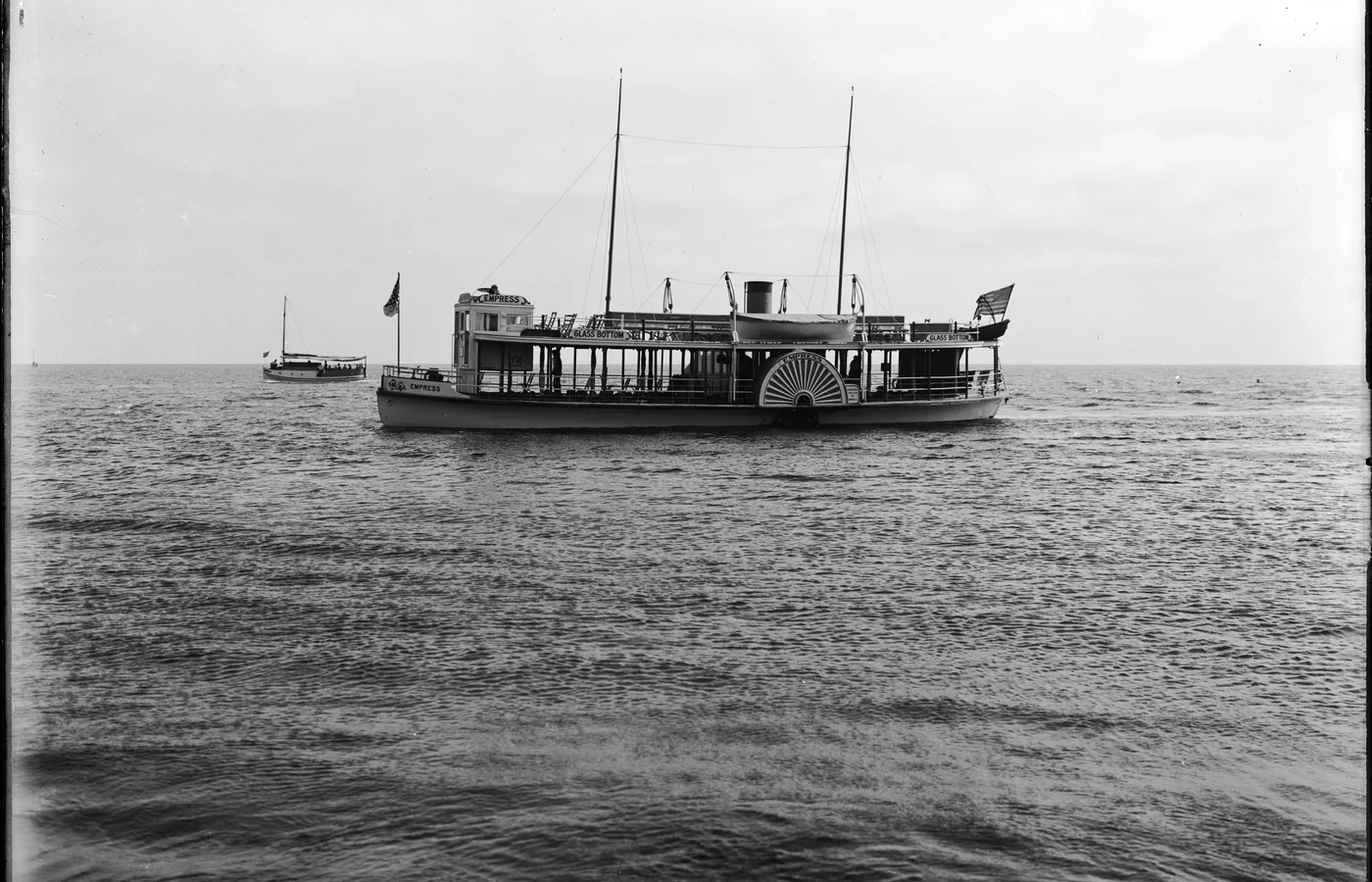 Avalon's Empress glass-bottom boat on the water at Santa Catalina Island around 1910