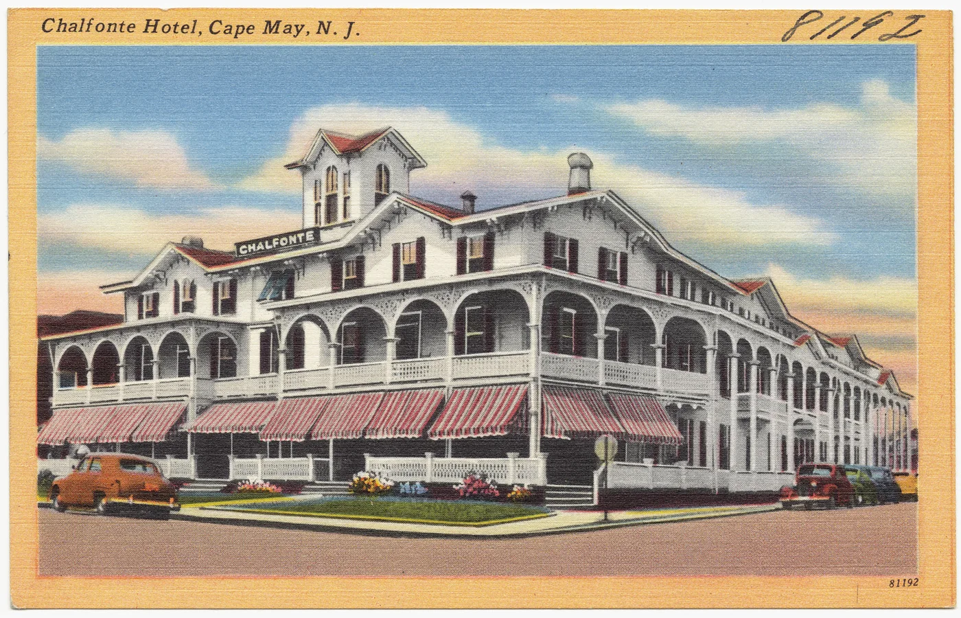 Postcard of the Chalfonte Hotel in Cape May, New Jersey, built in 1876 by Henry Sawyer