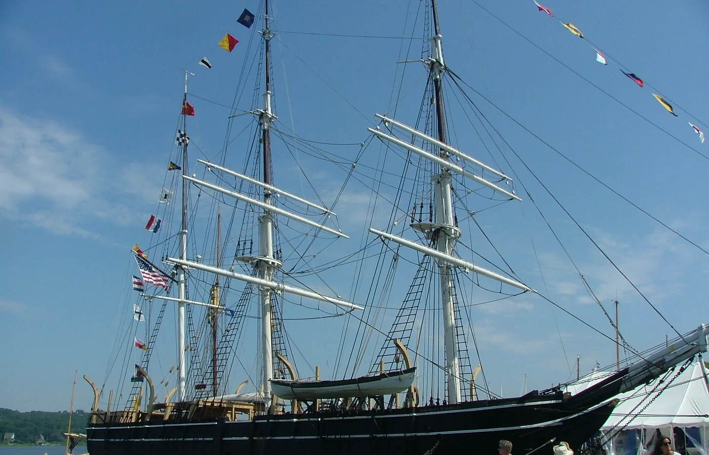 The whaleship Charles W. Morgan, built in 1841, at her berth at Mystic Seaport Museum