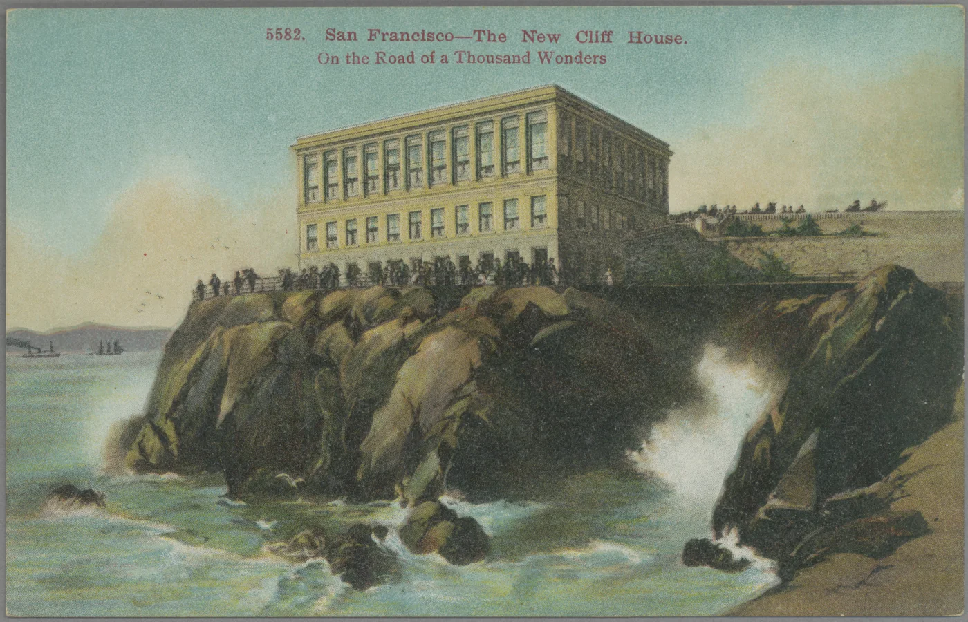 Adolph Sutro's Victorian Cliff House above Ocean Beach in San Francisco, a major tourist attraction of the 1890s