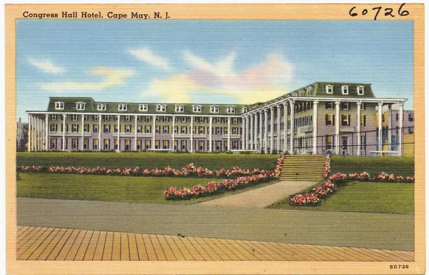 Vintage postcard of the Congress Hall hotel in Cape May, New Jersey, rebuilt in brick after the 1878 fire and host to President Benjamin Harrison