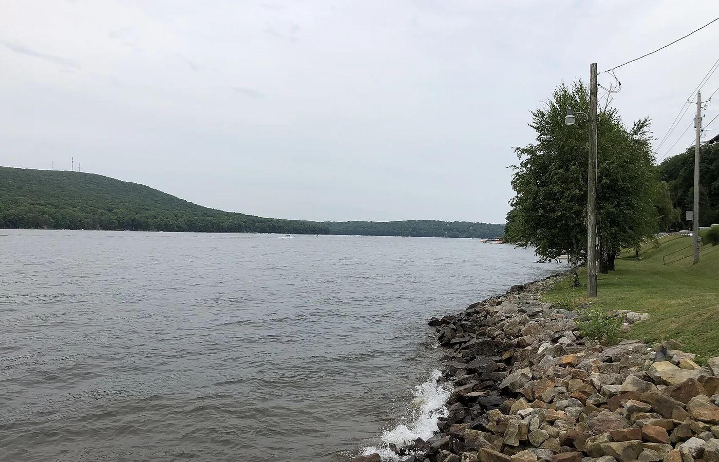 Deep Creek Lake on a summer afternoon, seen from the shore along U.S. Route 219
