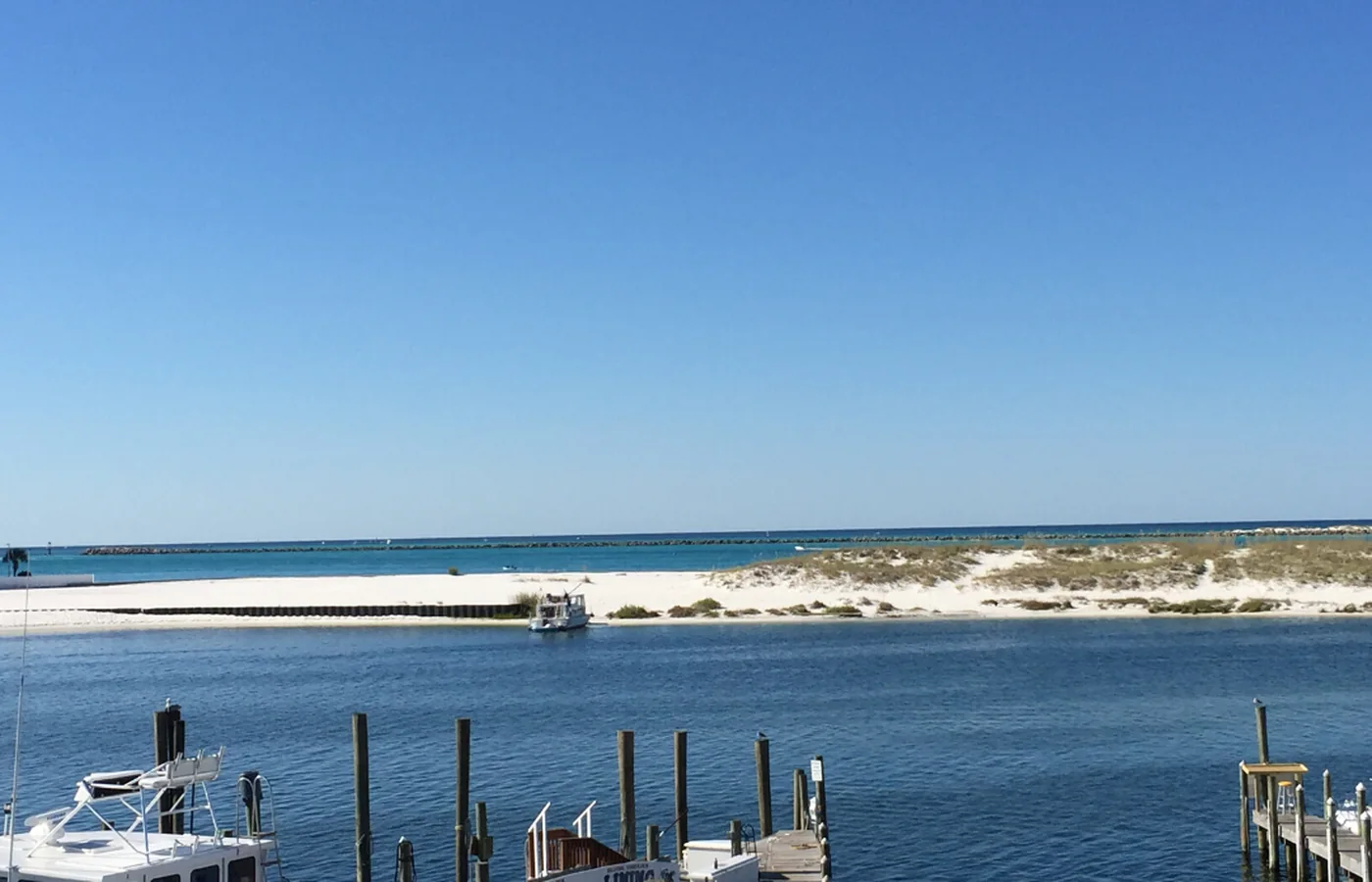 The Destin East Pass and the emerald-green water of the Gulf of Mexico, Florida