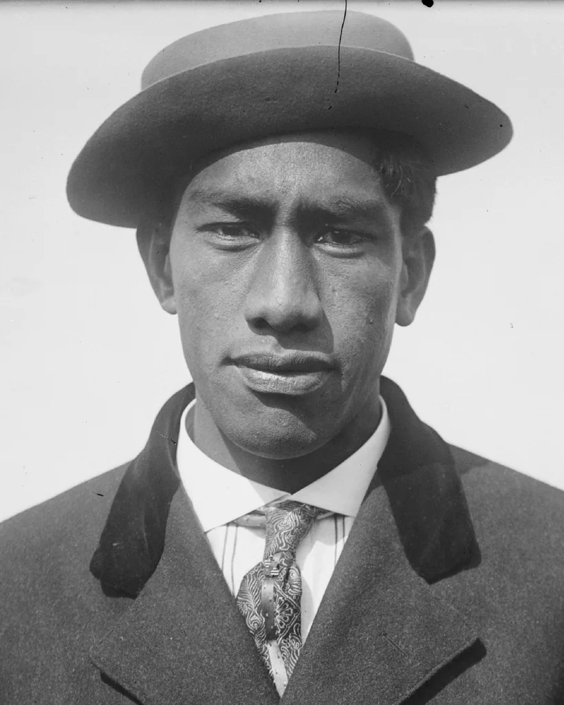 Portrait of Duke Kahanamoku, the Olympic swimming champion who became Hawaii's official Ambassador of Aloha and its most famous greeter of visitors