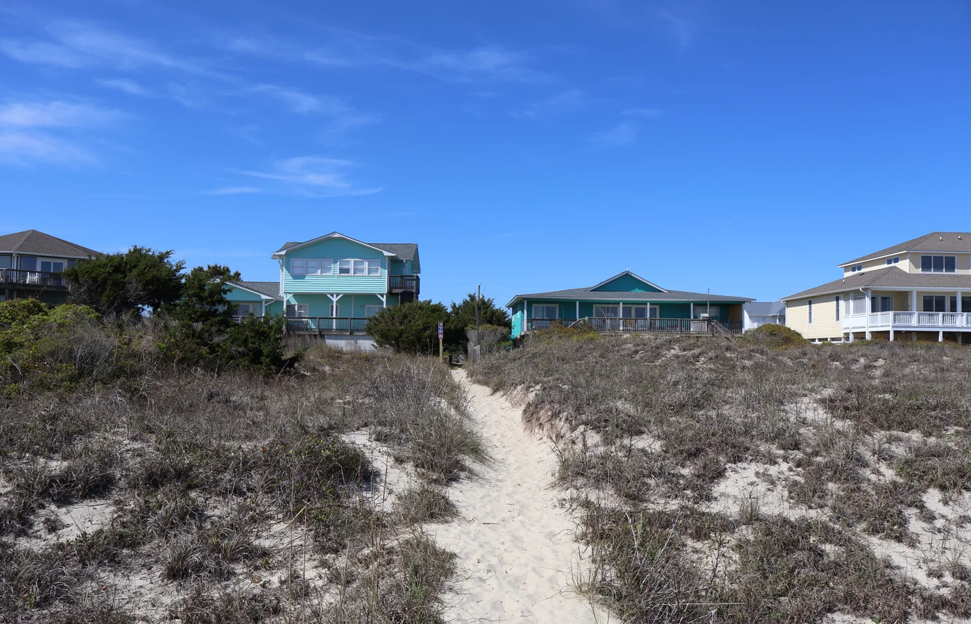 Sand dunes and sea oats along the beach at Emerald Isle, North Carolina