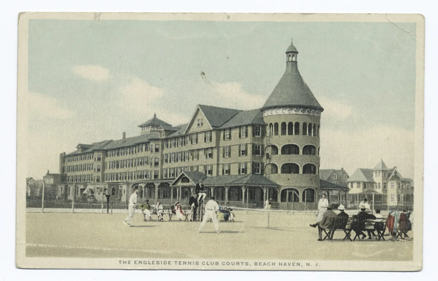 Postcard of the Engleside Tennis Club courts in Beach Haven, New Jersey, at the resort hotel Robert Engle opened in 1876