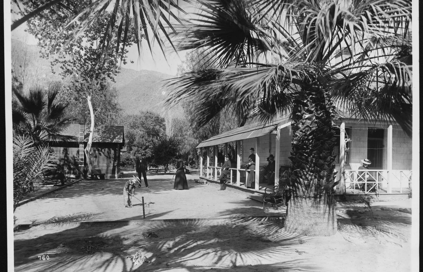The first hotel in Palm Springs, California, photographed around 1901, the town's earliest tourist lodging