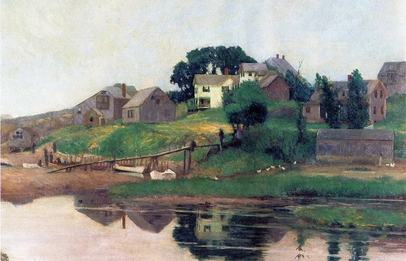 Painting by Hamilton Easter Field of the first footbridge at Perkins Cove, Ogunquit, about 1915