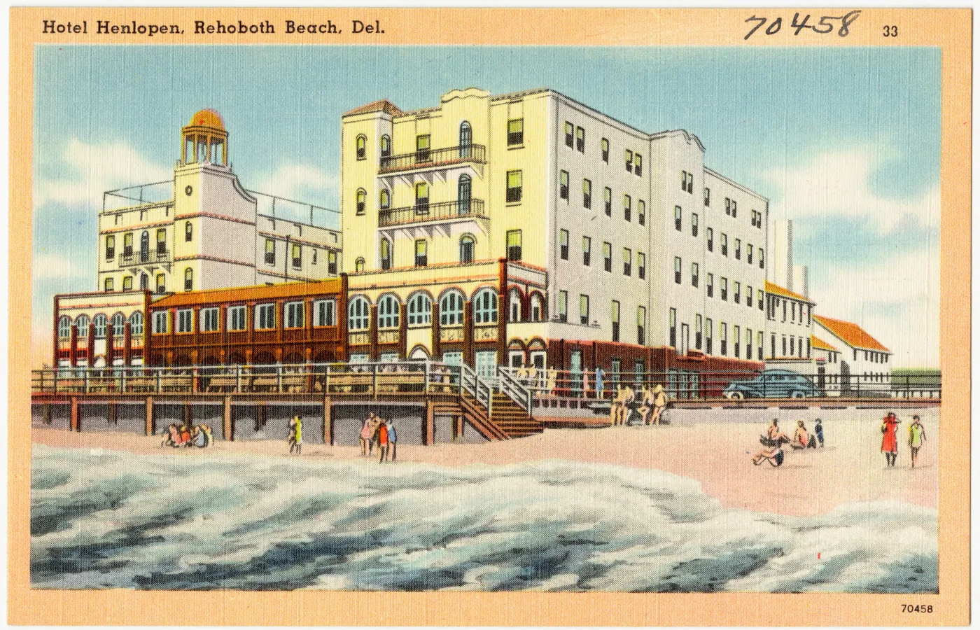 Postcard of the Henlopen Hotel on the oceanfront at Rehoboth Beach, Delaware