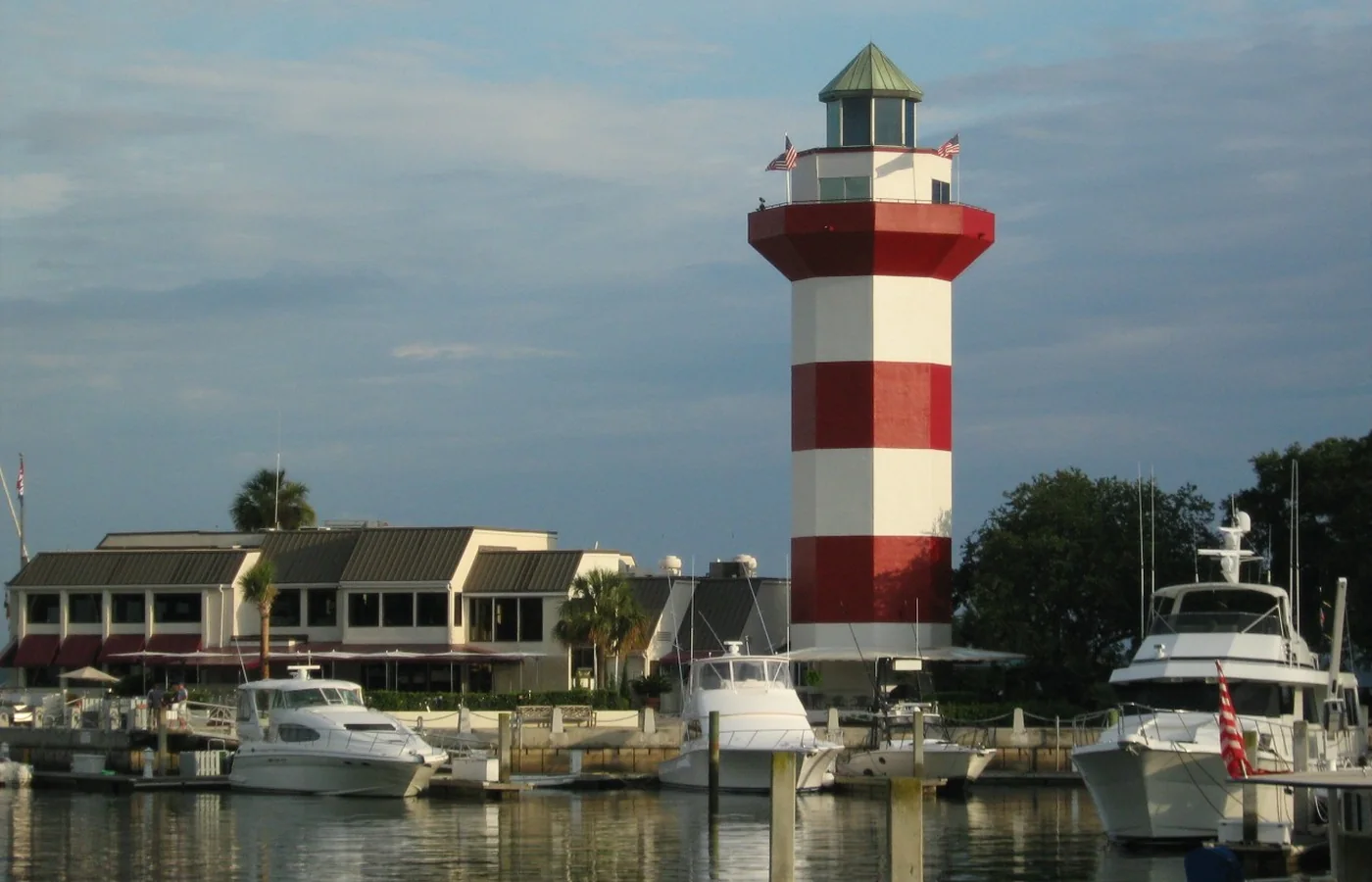 The red-and-white striped Harbour Town lighthouse at Sea Pines on Hilton Head Island, South Carolina