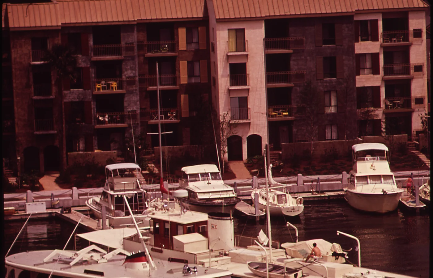 The harbor in the Sea Pines development on Hilton Head Island, photographed for the EPA's DOCUMERICA project in the early 1970s