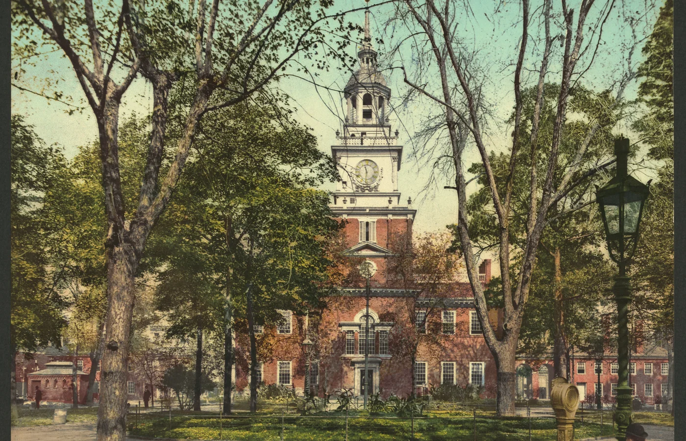 Photochrom print of Independence Hall in Philadelphia around 1900