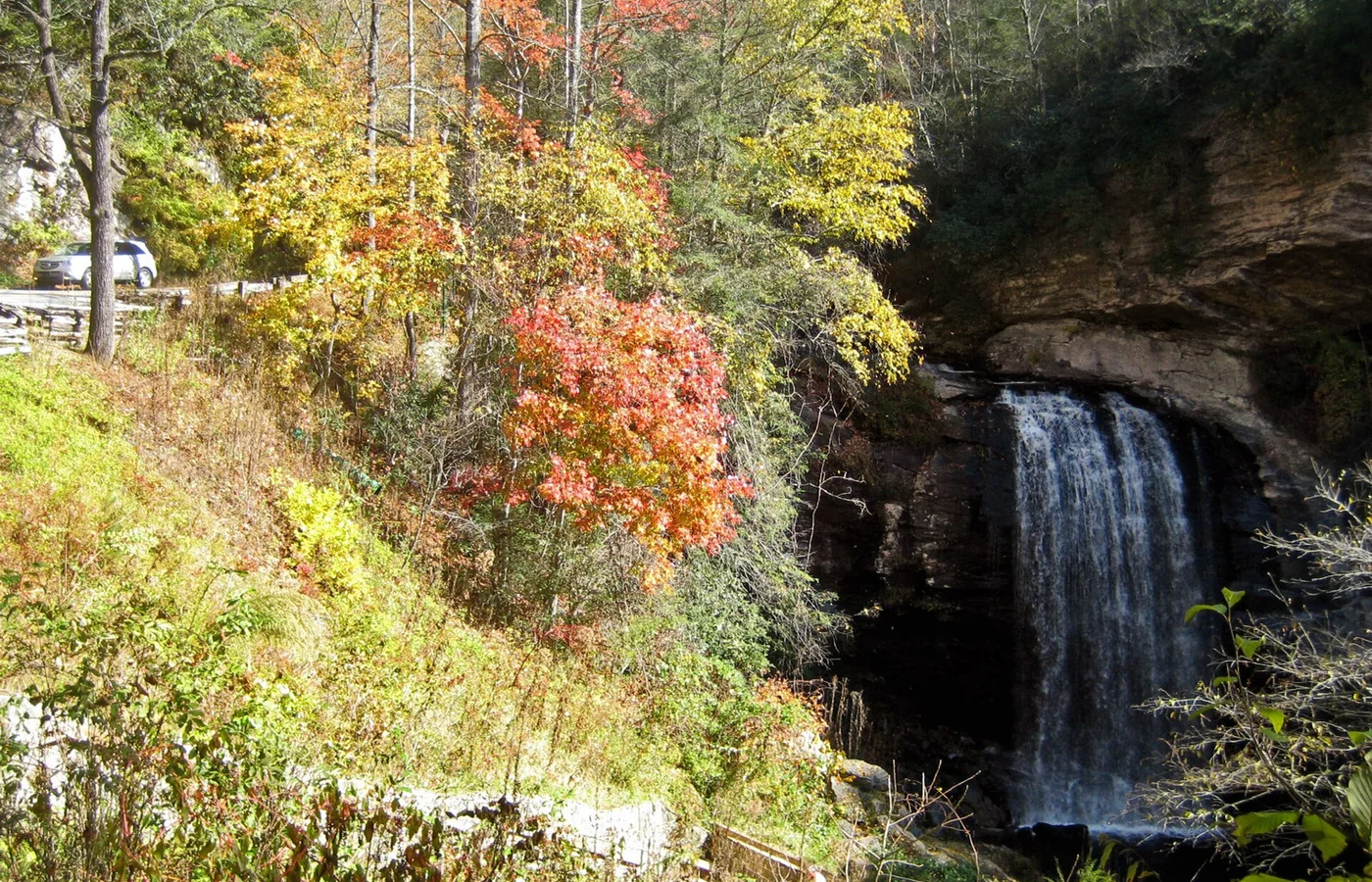 Looking Glass Falls beside US 276 in Pisgah National Forest near Brevard, North Carolina