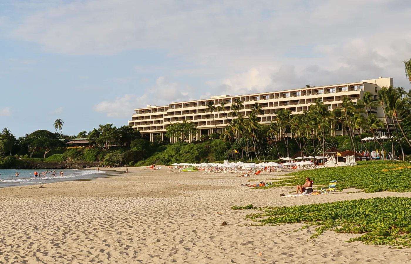 The Mauna Kea Beach Hotel on Kauna'oa Bay, opened by Laurance Rockefeller in 1965 as the first resort on the Kohala Coast