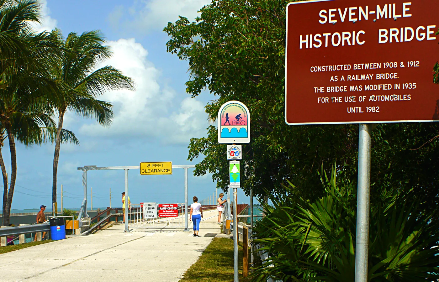 The historic Overseas Railroad bridge running alongside the modern Seven Mile Bridge in the Florida Keys