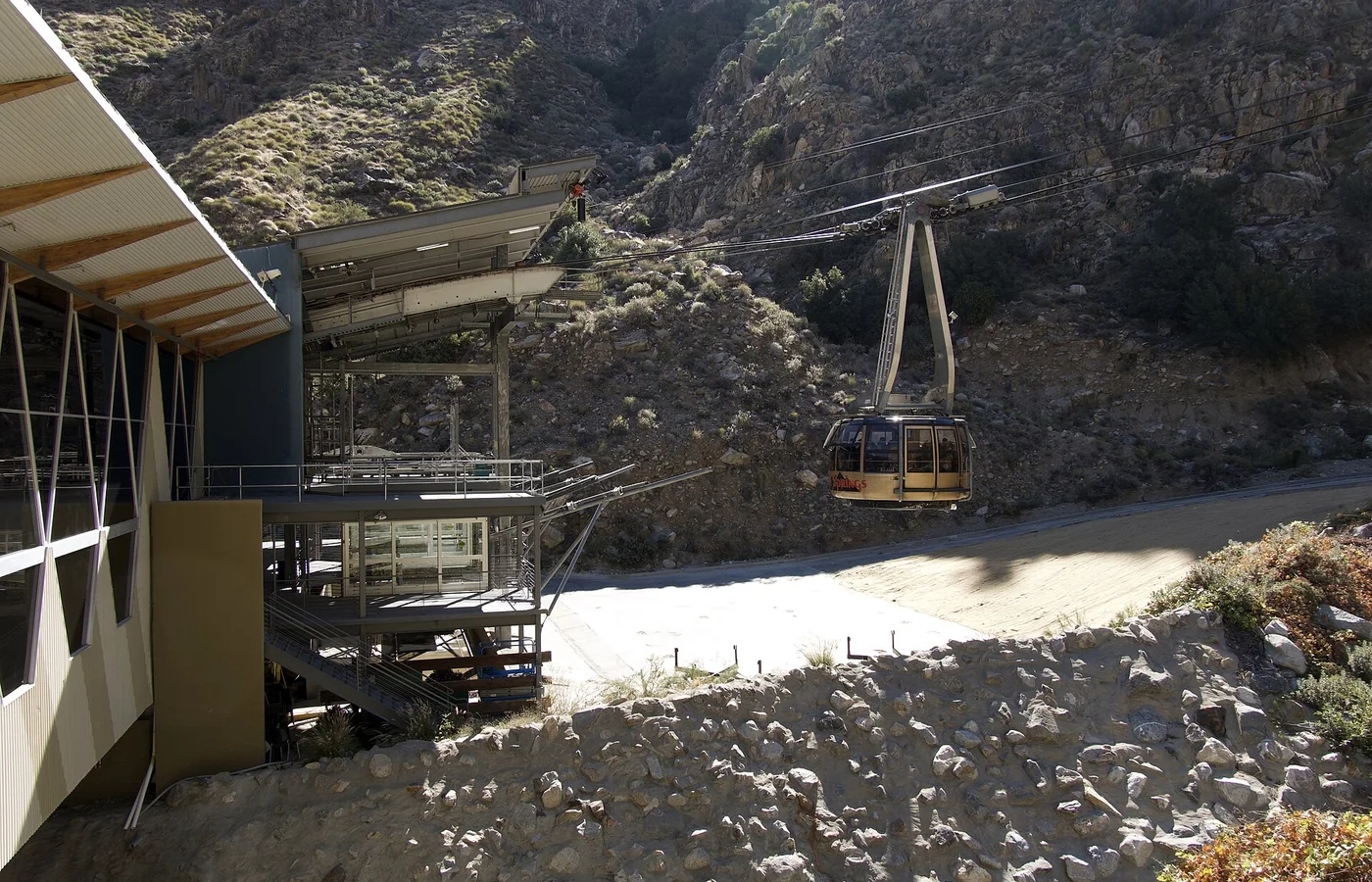 A Palm Springs Aerial Tramway car at its station; the tramway up Mount San Jacinto opened in 1963