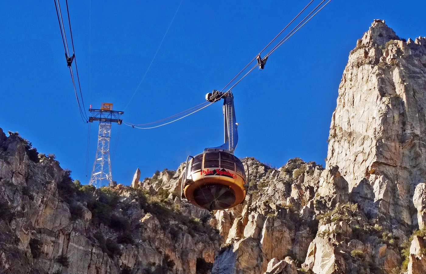 The Palm Springs Aerial Tramway rising up Mount San Jacinto, opened in 1963