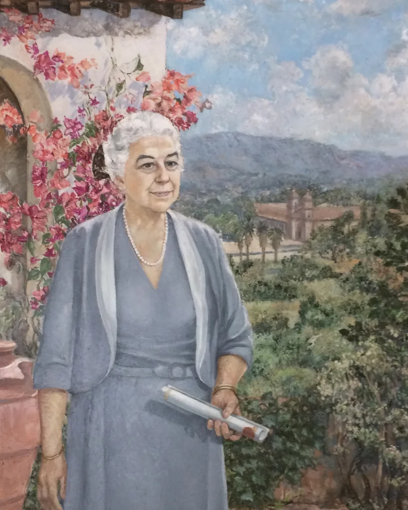 Portrait of Pearl Chase, the Santa Barbara civic leader who drove the city's unified Spanish Colonial Revival rebuild after the 1925 earthquake