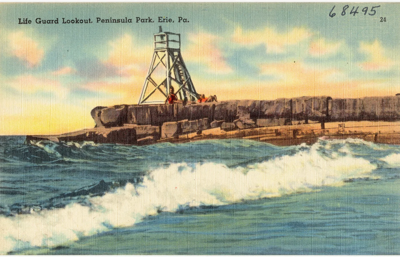 Tichnor postcard of the lifeguard lookout at Peninsula Park on Presque Isle, Erie, Pennsylvania