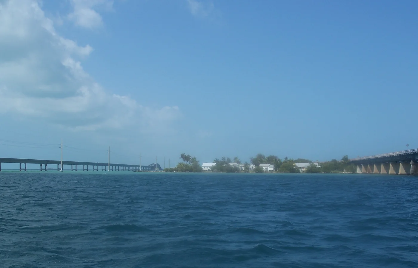 Pigeon Key with the original and modern Seven Mile bridges alongside it, Marathon, Florida