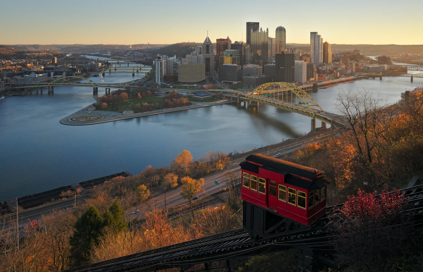 View of downtown Pittsburgh from the Duquesne Incline, the 1877 funicular kept running as an attraction