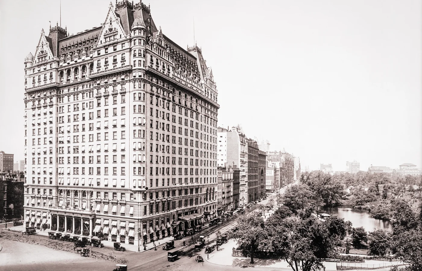 The Plaza Hotel beside Central Park in New York City, photographed by the Detroit Publishing Company around 1910