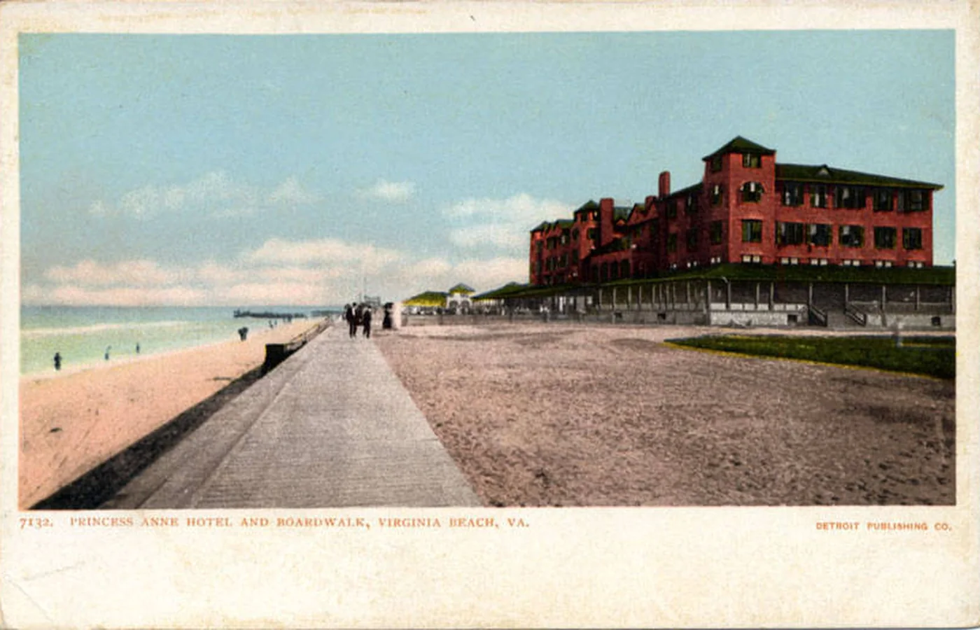 Detroit Publishing postcard of the Princess Anne Hotel and boardwalk at Virginia Beach in the railroad era