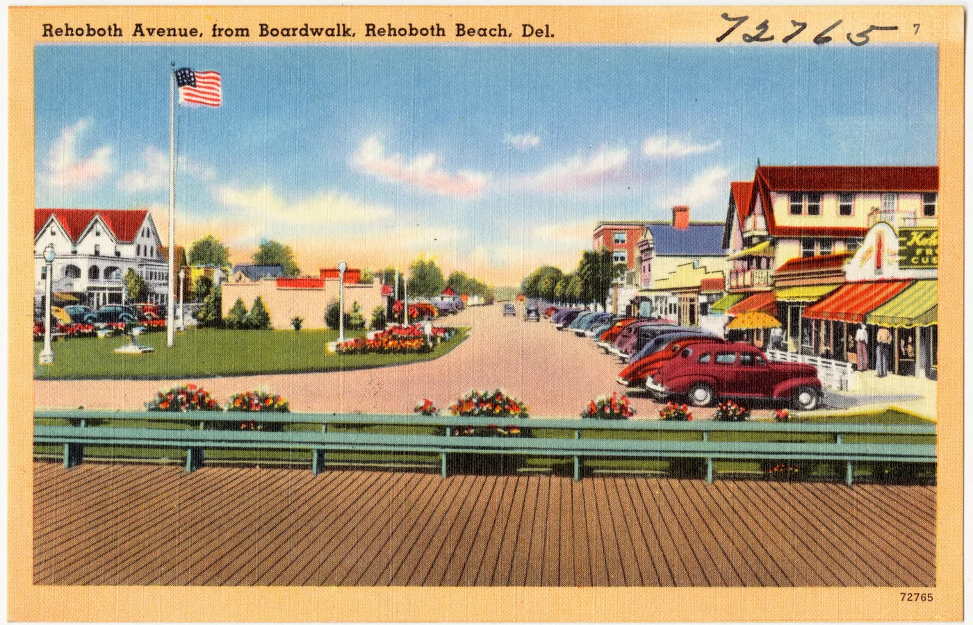 Tichnor postcard of Rehoboth Avenue seen from the boardwalk in Rehoboth Beach, Delaware
