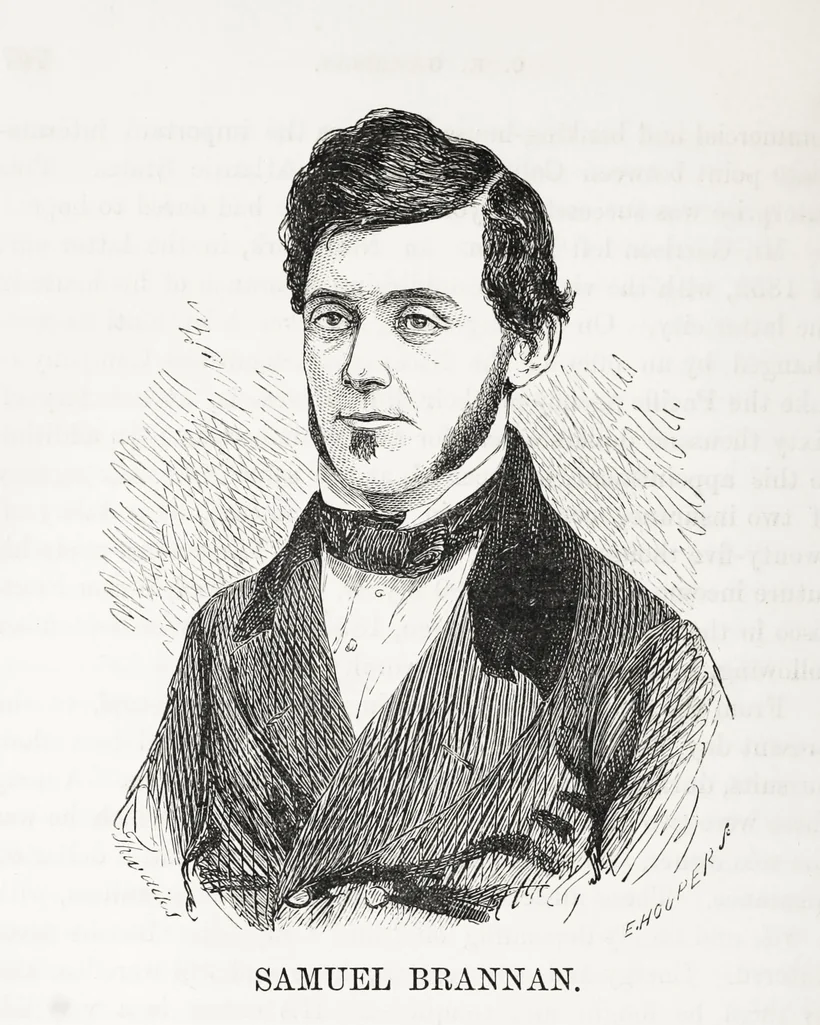 Portrait of Sam Brannan, the merchant and publisher whose 1848 promotion of the gold discovery set off the San Francisco Gold Rush and the city's visitor economy