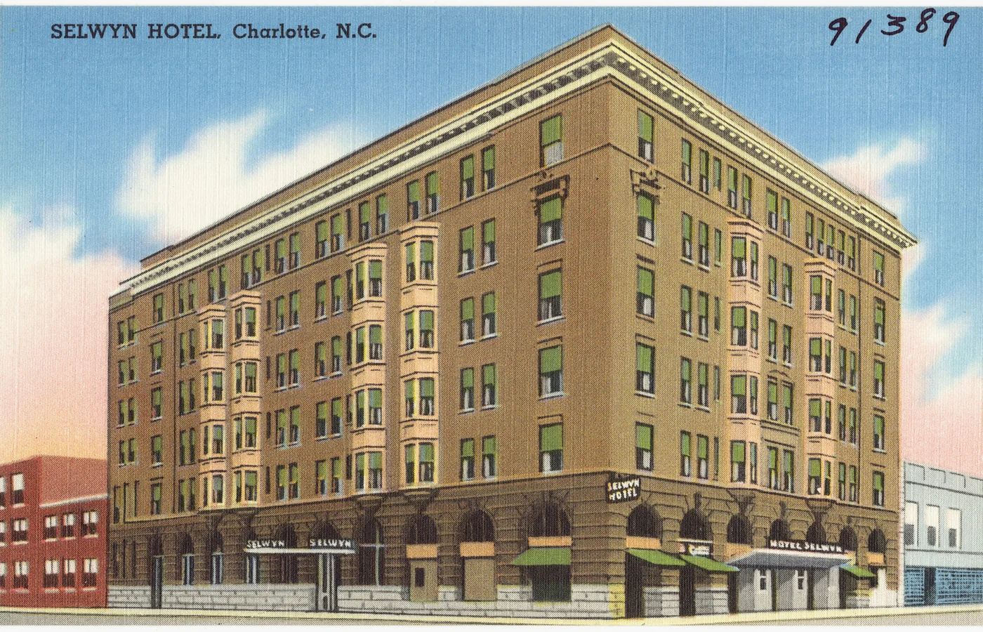 Postcard of the Selwyn Hotel at Trade and Church streets in Charlotte, North Carolina, opened 1907