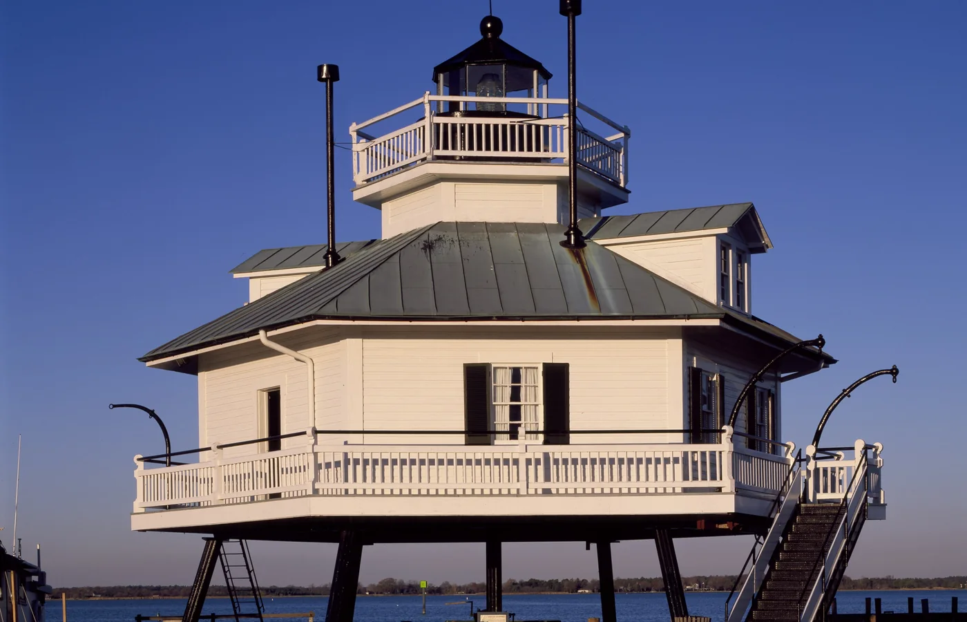 The Hooper Strait screwpile lighthouse at the Chesapeake Bay Maritime Museum in St. Michaels, Maryland