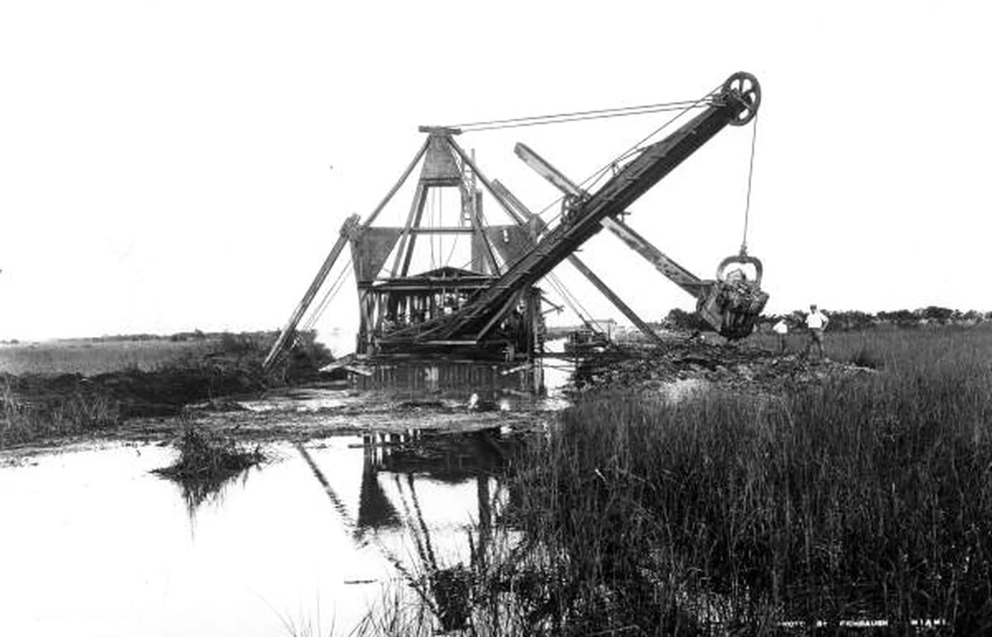 A dredge at work building the Tamiami Trail across the Everglades in the 1920s