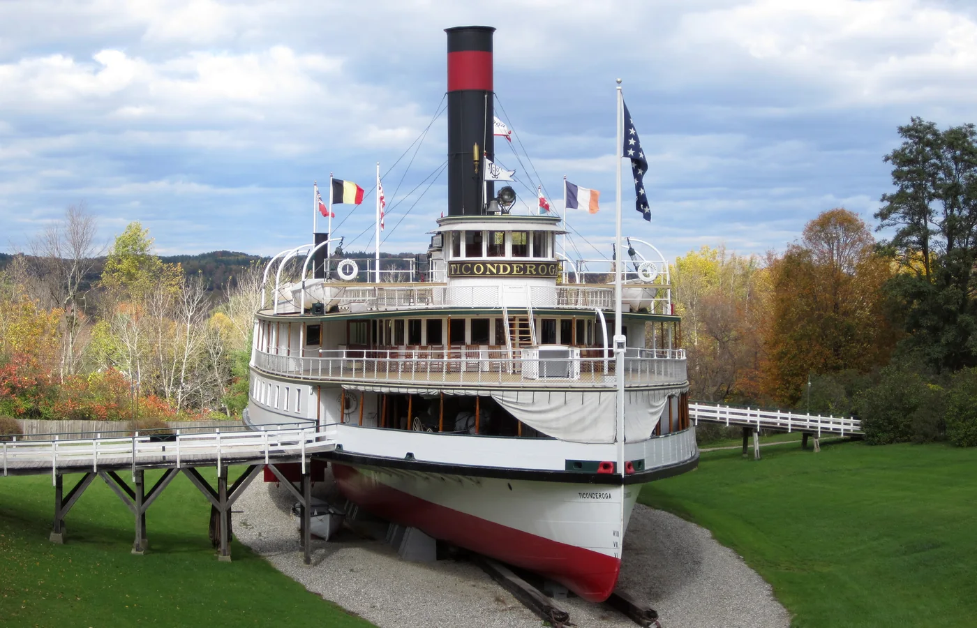The 1906 sidewheel steamboat Ticonderoga preserved at the Shelburne Museum near Burlington, Vermont