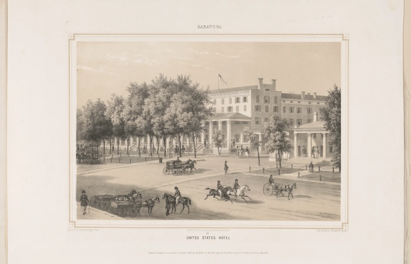 1848 Augustus Köllner lithograph of the United States Hotel in Saratoga Springs, New York