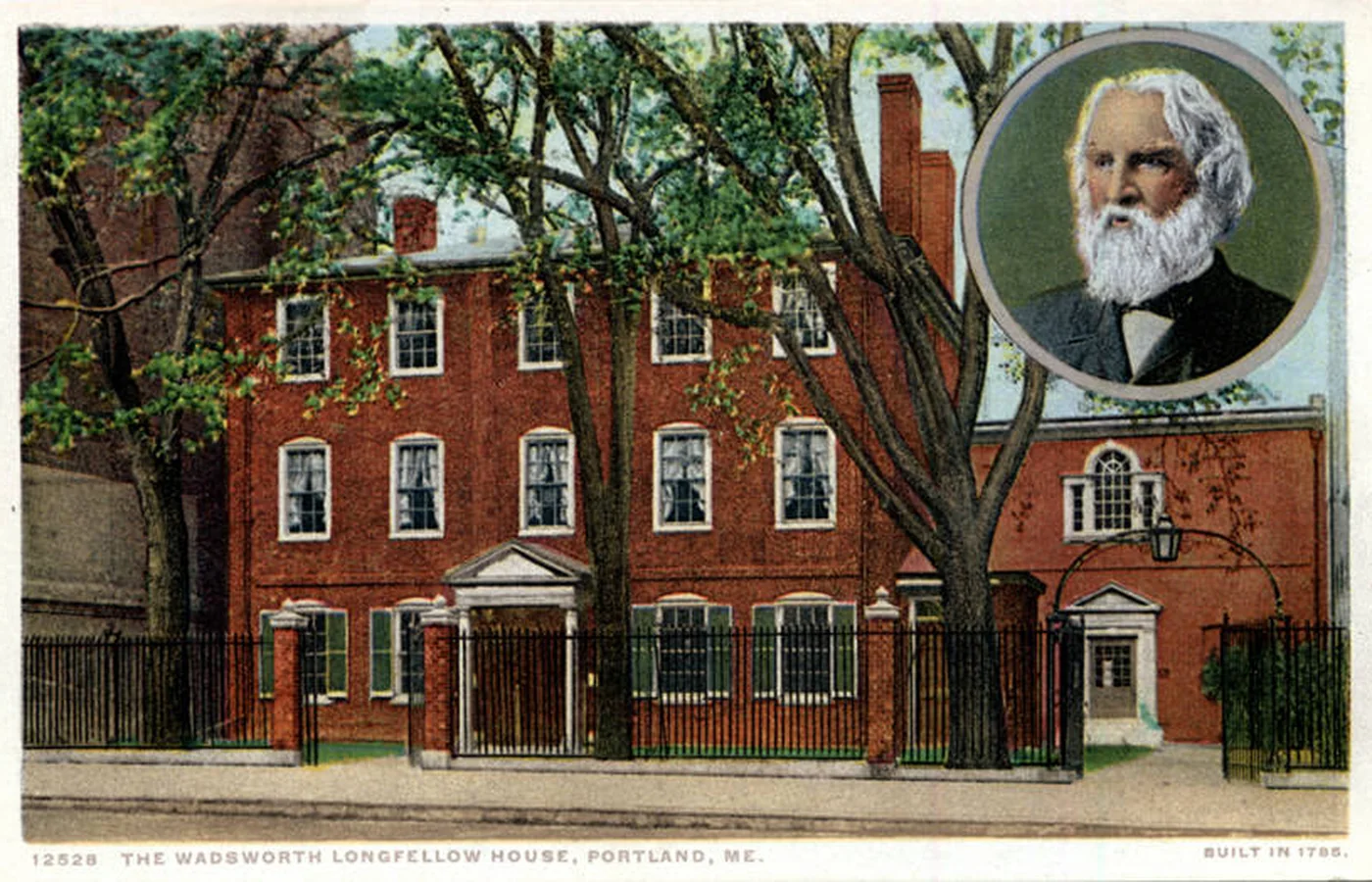 Vintage postcard of the Wadsworth-Longfellow House on Congress Street in Portland, Maine