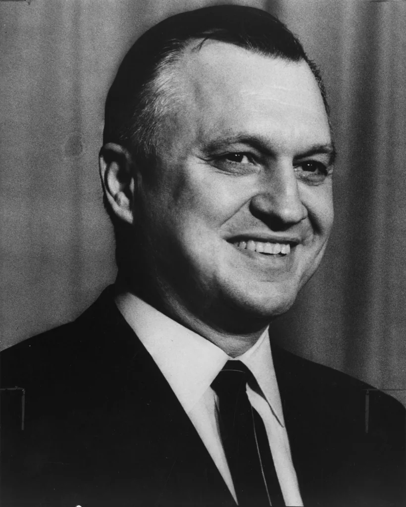 Portrait of Walter J. Hickel, the hotelier who opened Anchorage's Hotel Captain Cook in 1965 and twice served as governor of Alaska