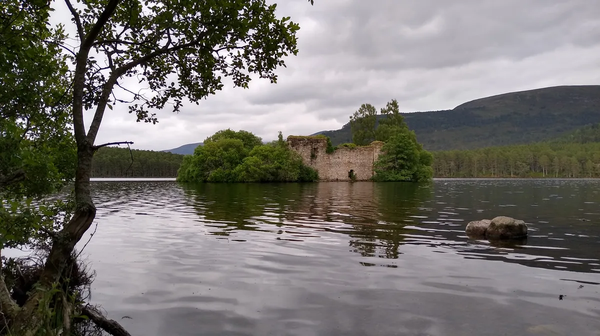 The ruined castle on its island in Loch an Eilein, Rothiemurchus, near Aviemore