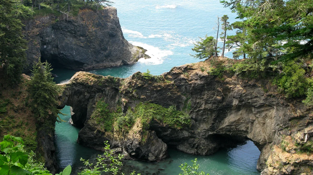The Natural Bridges sea arches in the Samuel H. Boardman State Scenic Corridor north of Brookings, Oregon