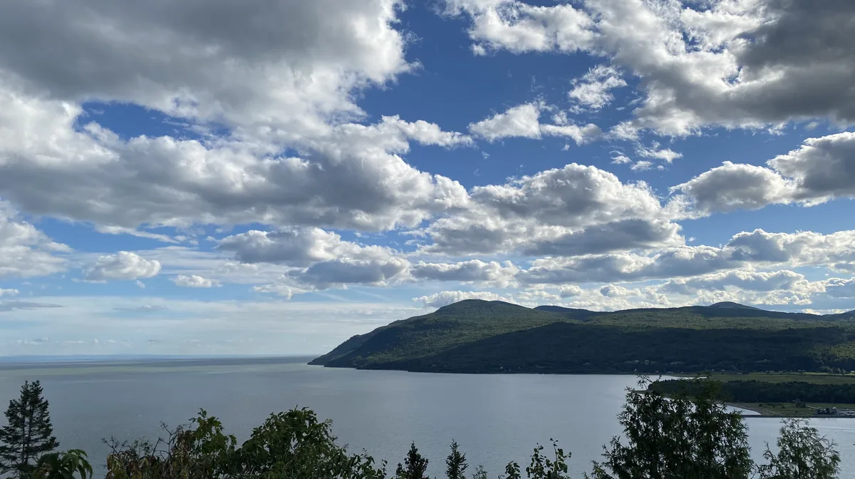 The St. Lawrence River and the Charlevoix headlands seen from the hills above Baie-Saint-Paul, Quebec
