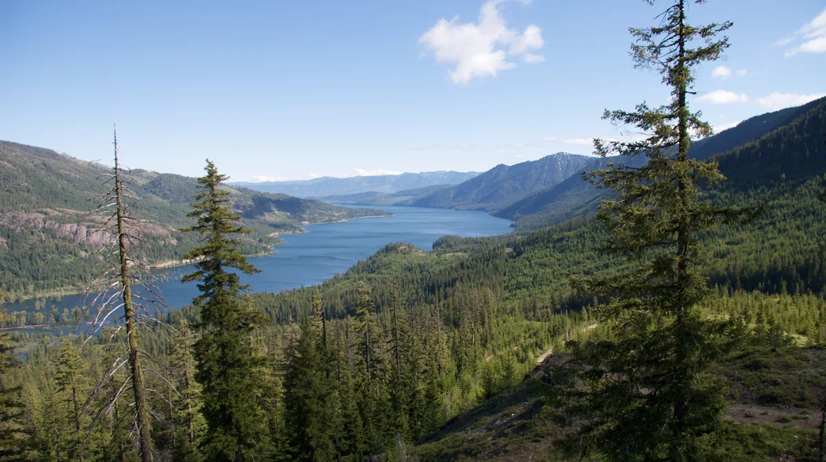 Lake Cle Elum and the forested hills above it, near Cle Elum, Washington