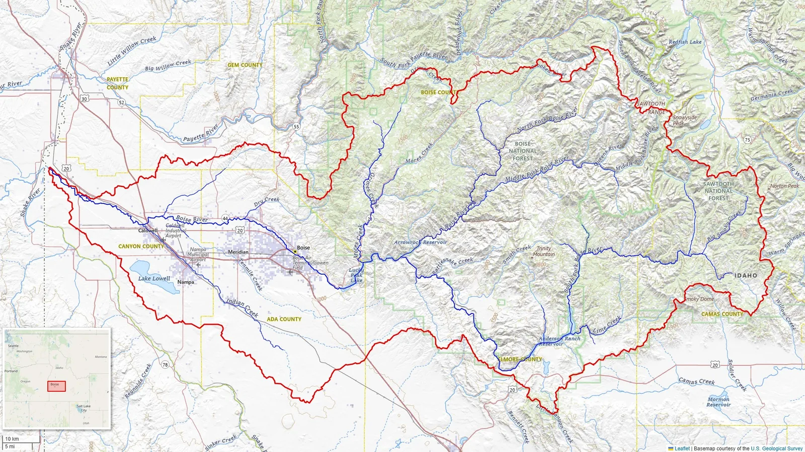 Boise River Watershed — Boise Idaho downtown