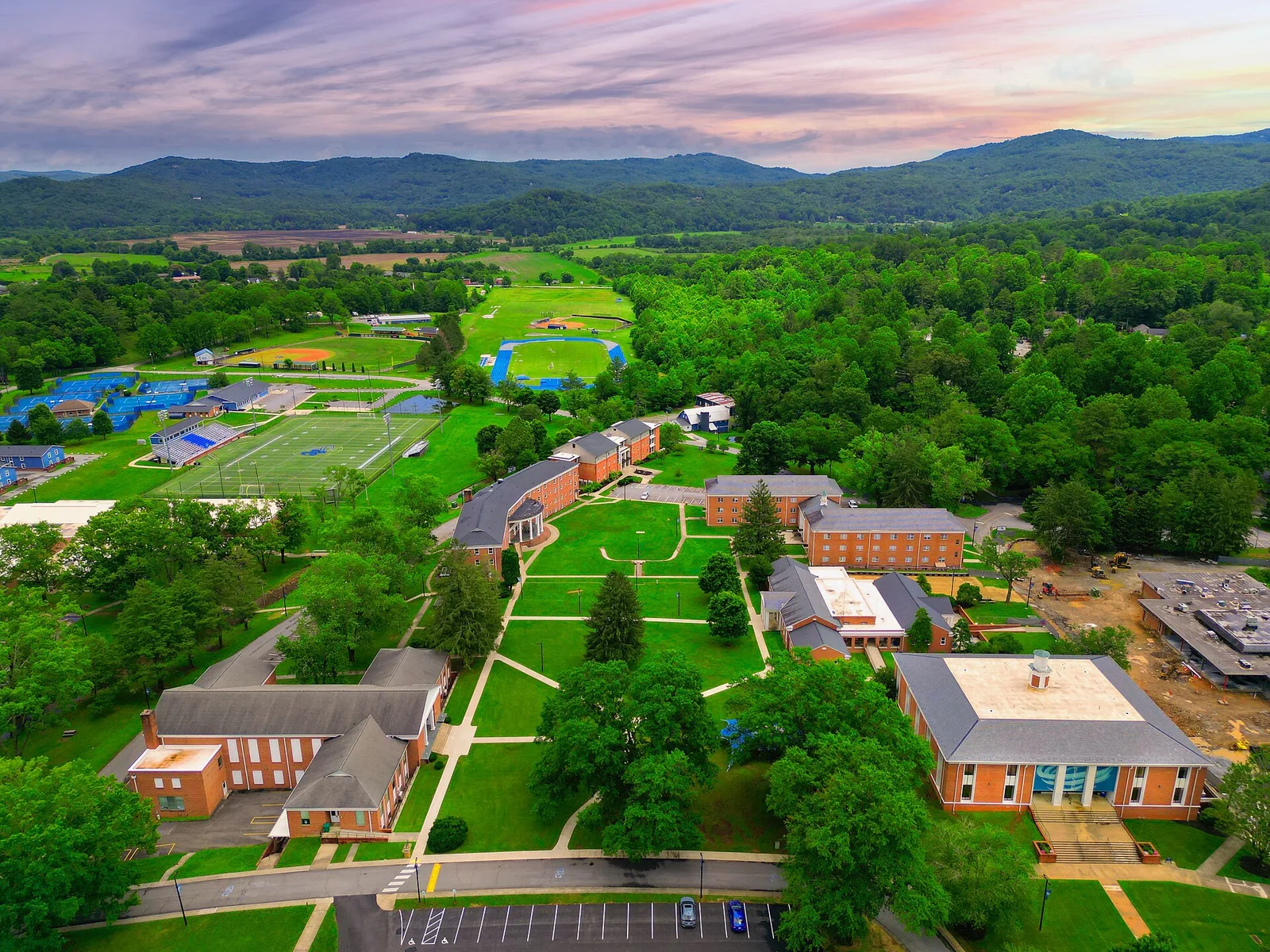 Aerial of the Brevard College campus in Transylvania County, North Carolina 08 — Brevard airbnb marketing