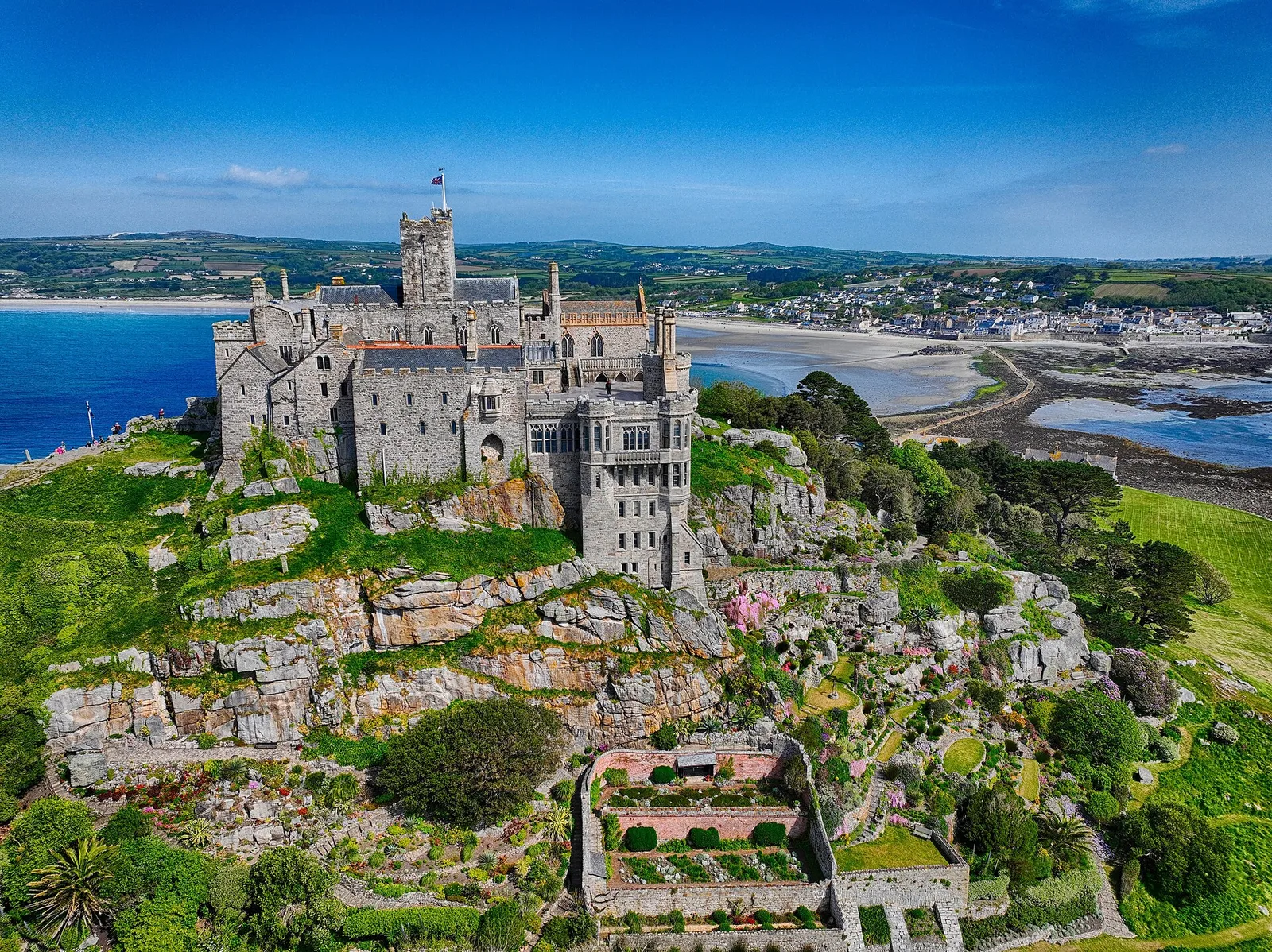 St Michaels Mount from air — Cornwall airbnb marketing