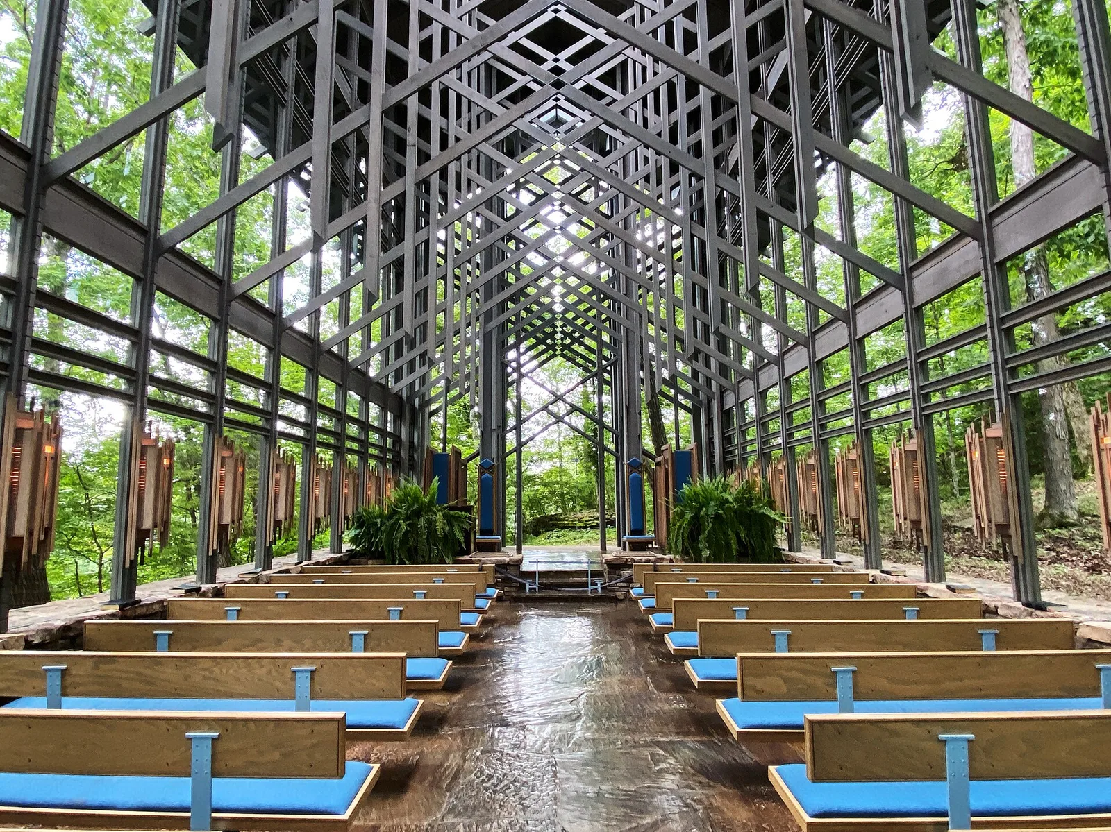 Thorncrown Chapel interior — Eureka Springs airbnb marketing
