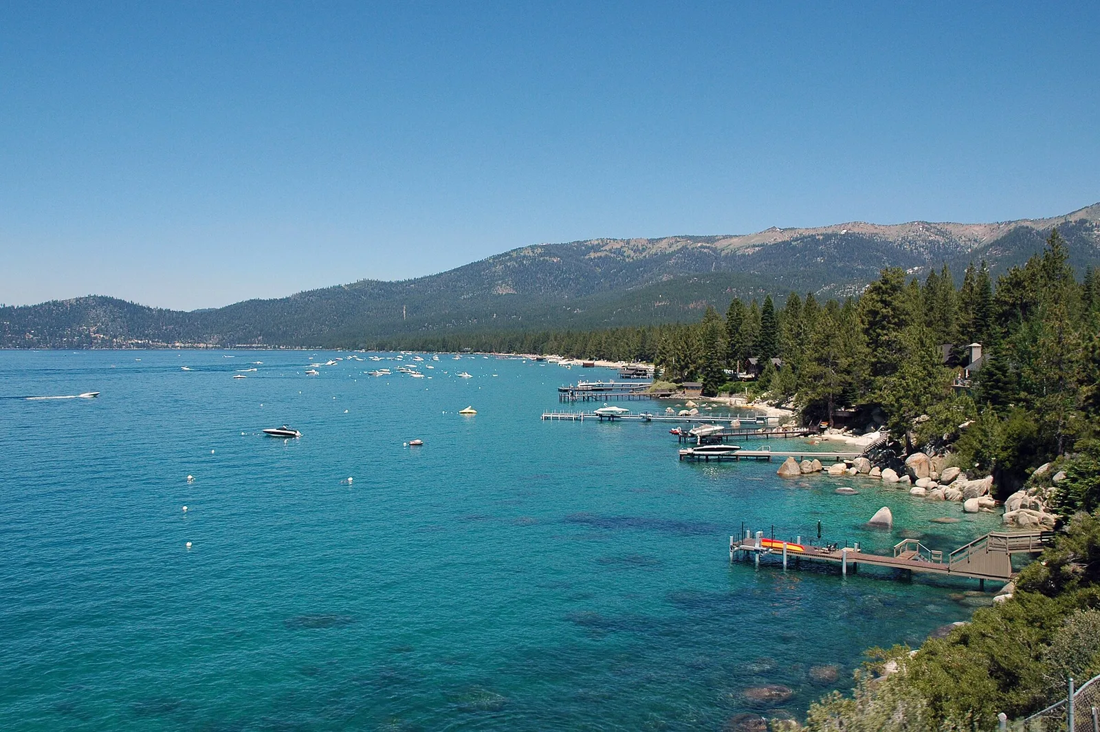 View of Incline Village private docks from Nevada State Route 28, — Incline Village airbnb marketing