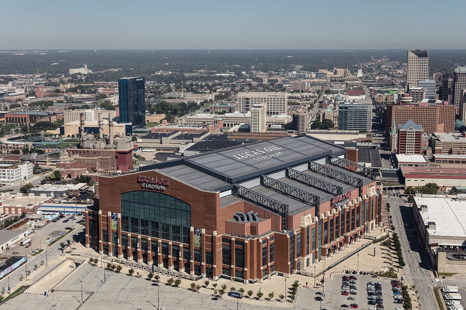 Aerial view of Indianapolis, Indiana, with a focus on Lucas Oil Stadium, highsm.40934 — Indianapolis airbnb marketing