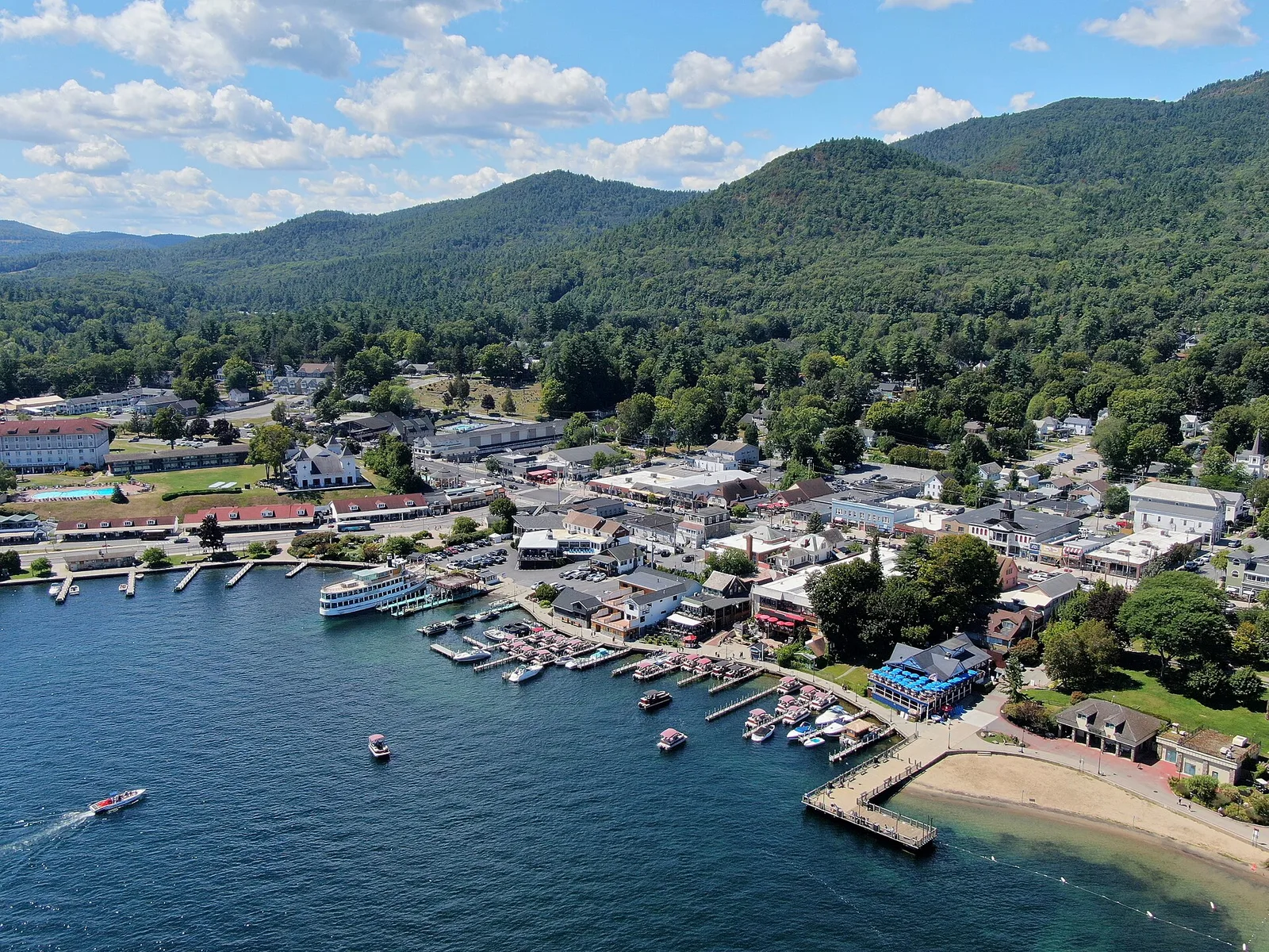 Lake George Village aerial — Lake George airbnb marketing