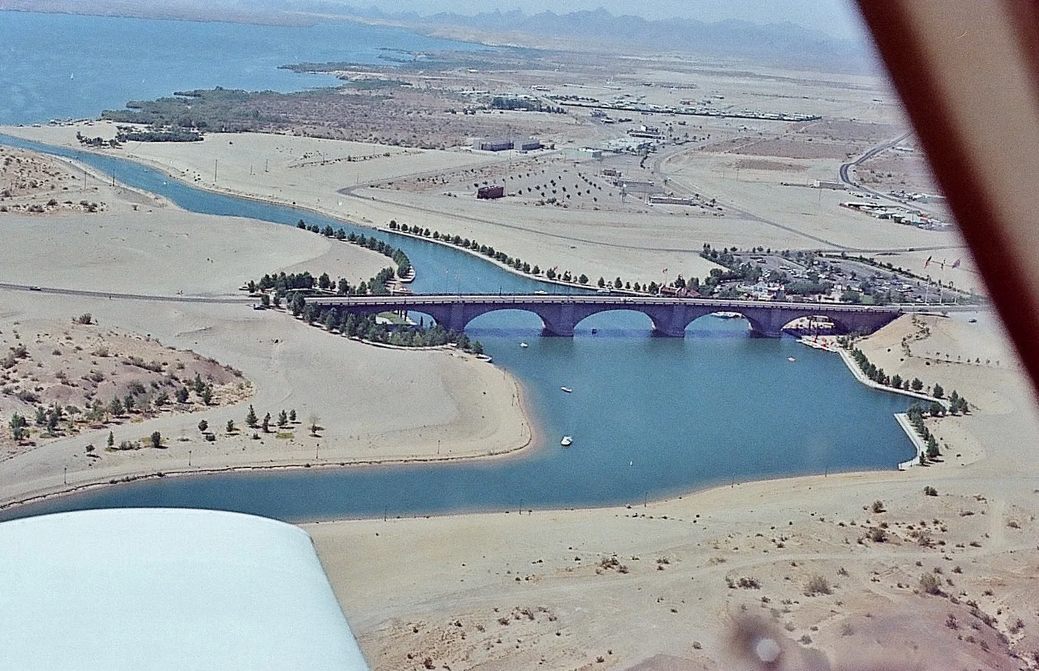 London Bridge Lake Havasu, aerial view 1973, Film0 A 6 11 b — Lake Havasu City airbnb marketing