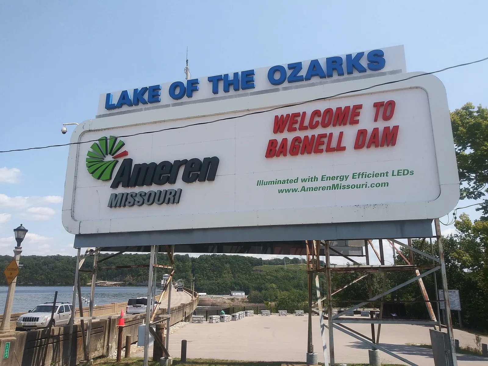 Bagnell dam entrance sign — Lake of the Ozarks airbnb marketing