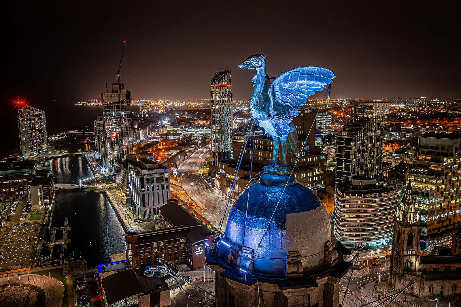 Liverbird Drone Photo — Liverpool airbnb marketing
